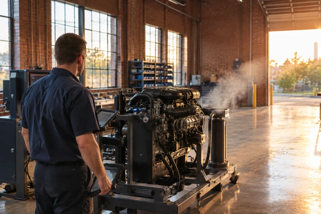 Verifying a used engine's running test before it ships with a warranty.